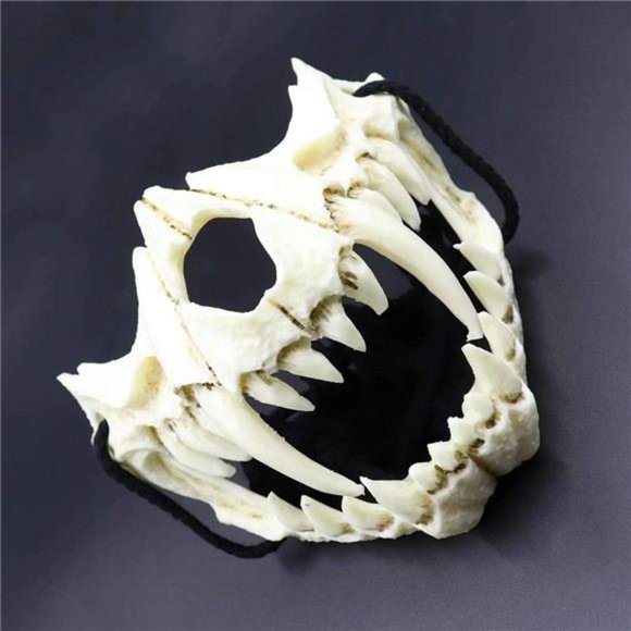 Halloween Japanese Half Mask - Tiger Mask,Ye Dragon God Black Bone Masks, Resin - Picture 2 of 3